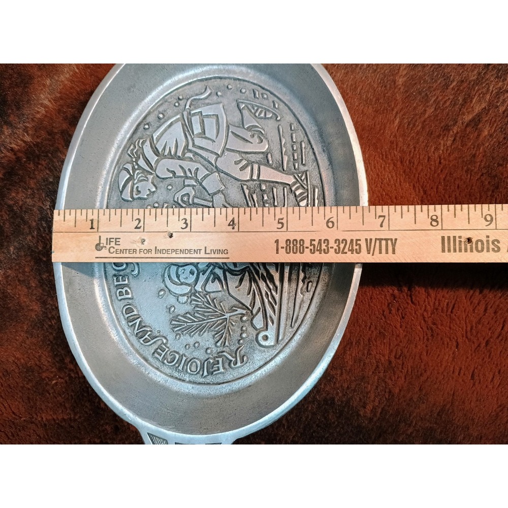 Vtg‎ Pewter Phila House Serving Tray Oval Dish Christmas Rejoice Be Glad Israel - Picture 7 of 8